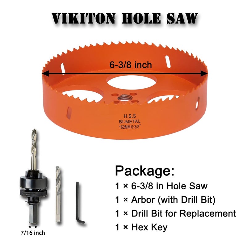 VIKITON 6-3/8 Inch Hole Saw with Arbor for Metal Wood Plastic, 6.3 in Bi-Metal Hole Cutter for Different Project with Smooth and Flat Drilling Edge, Fast Chip Removal,Lighter and Portable - Image 4